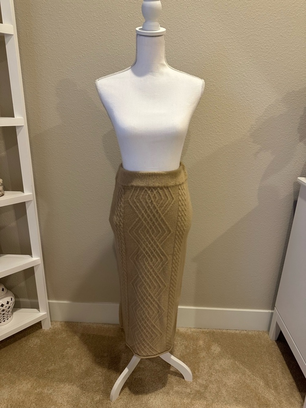 Chicwish Camel Ribbed Cable-Knit Pencil Skirt